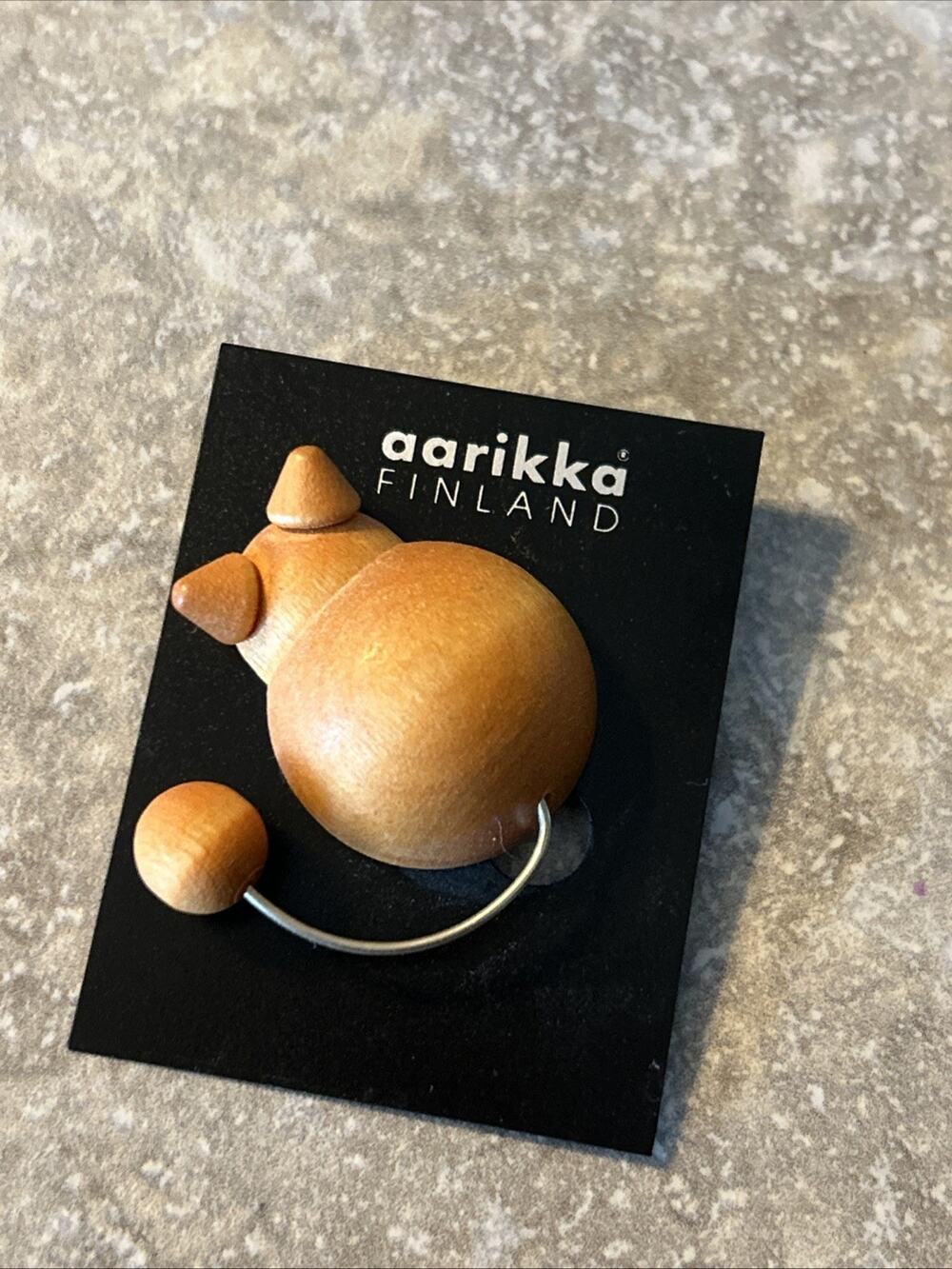 Vtg AARIKKA Finland Orange Tan Wooden Cat Kitten Pin Brooch Minimalist